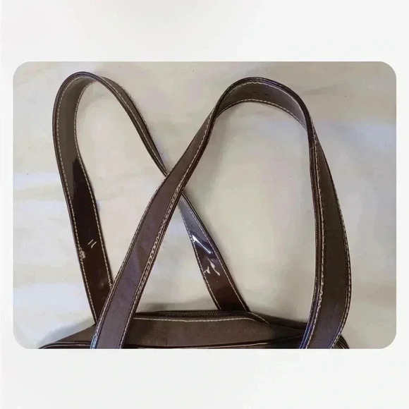 Isaac Mizrahi Brown Patent Leather Shoulder Bag  Purse - Picture 8 of 12